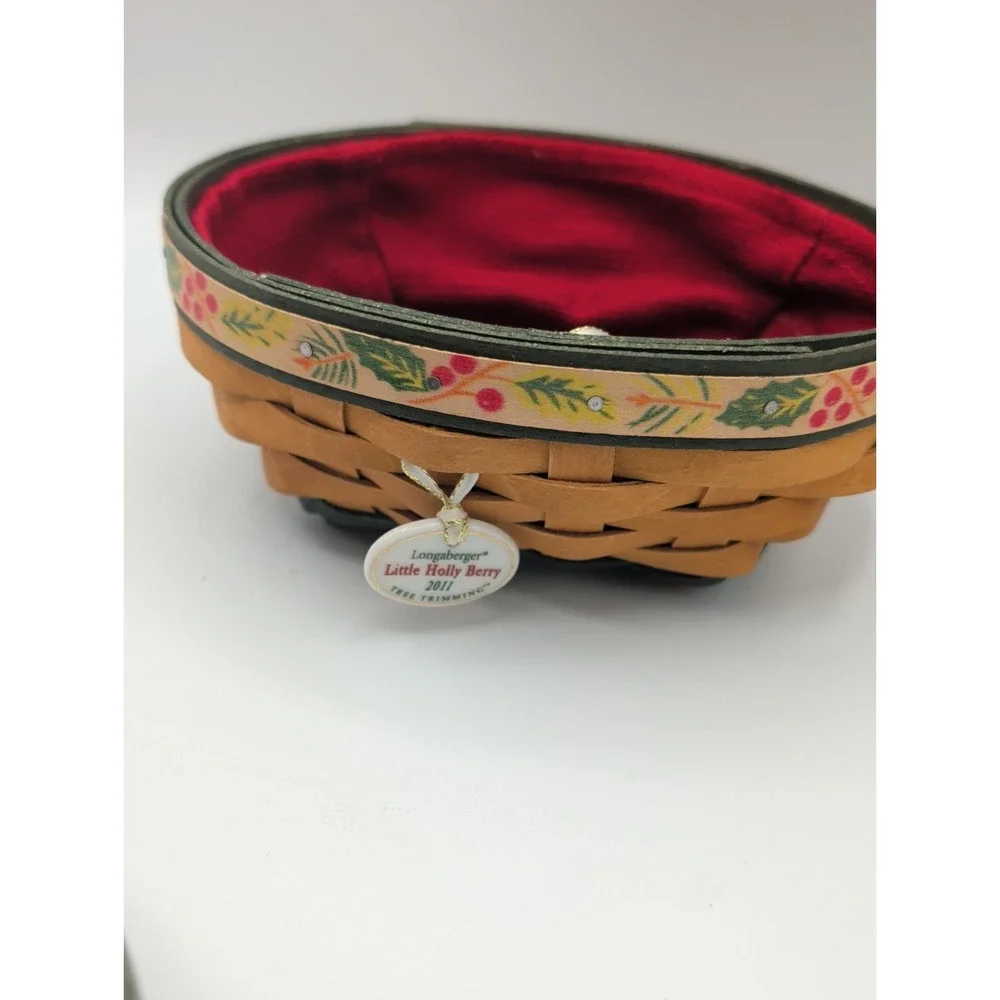 Longaberger 2011 Tree Trimming Little Holly Berry Basket Set Lid Protector & Tag